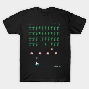 Zombie Unicorn Invaders (white text) T-Shirt